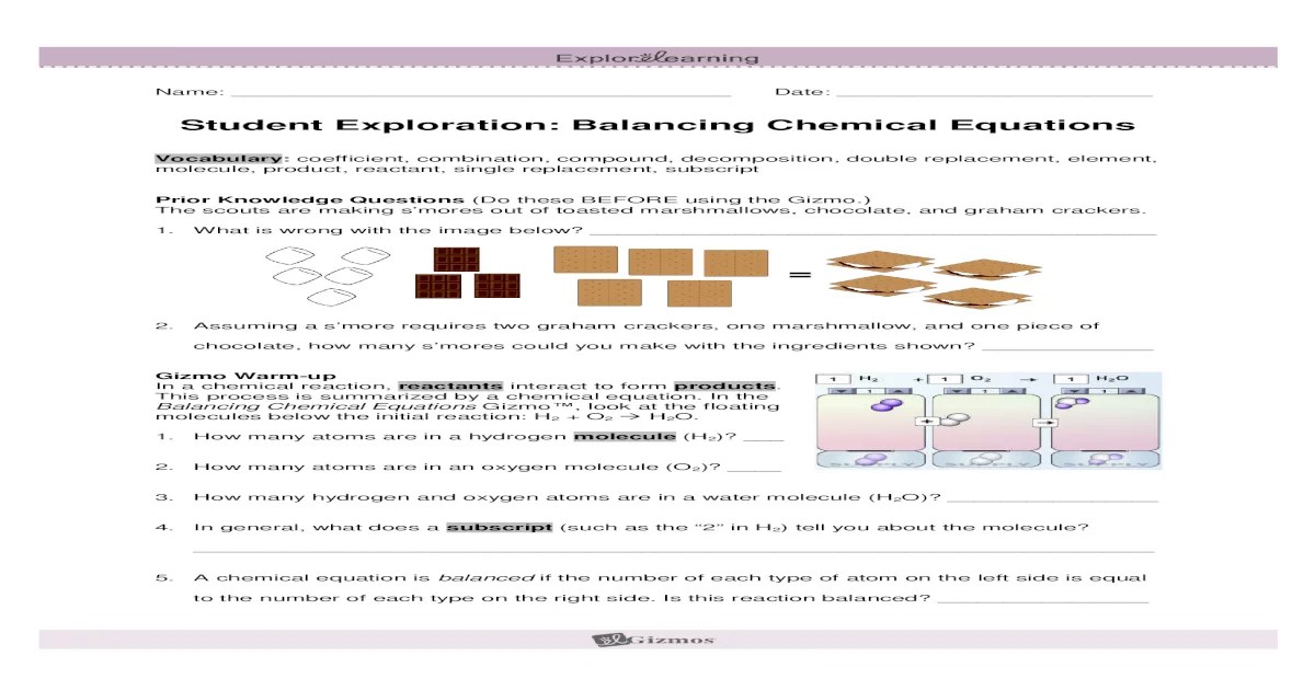 Gizmo chemical equations answer key pdf