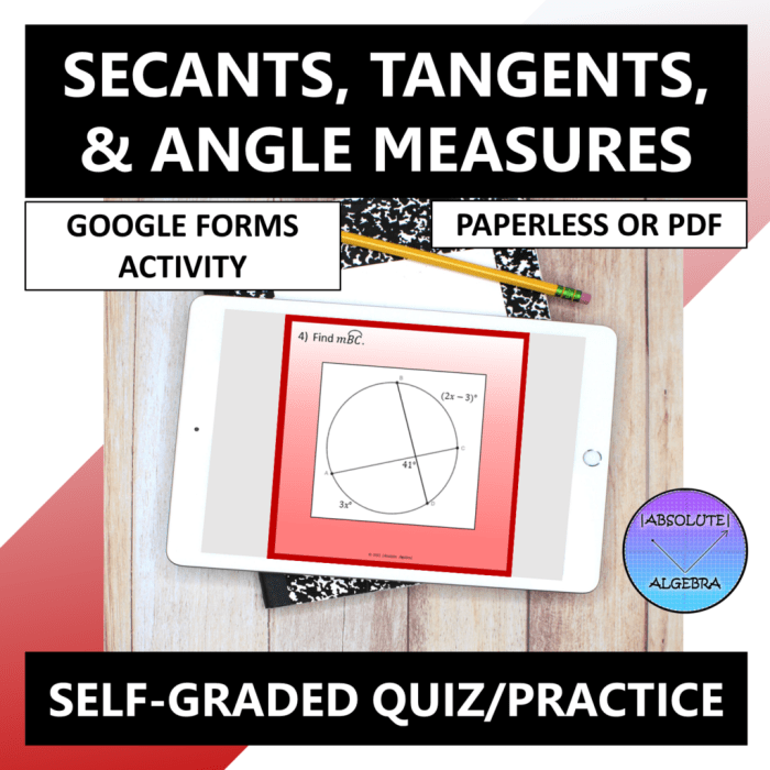 Secants tangents and angles quiz