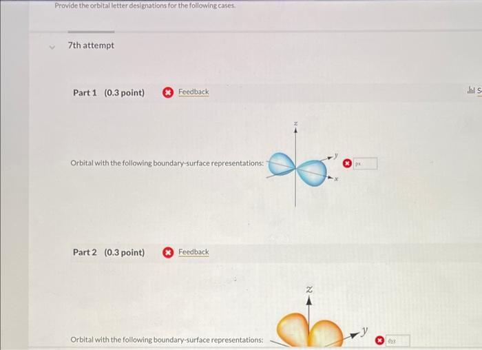 Provide the orbital letter designations for the following cases