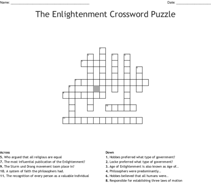 Age of enlightenment crossword puzzle answer key